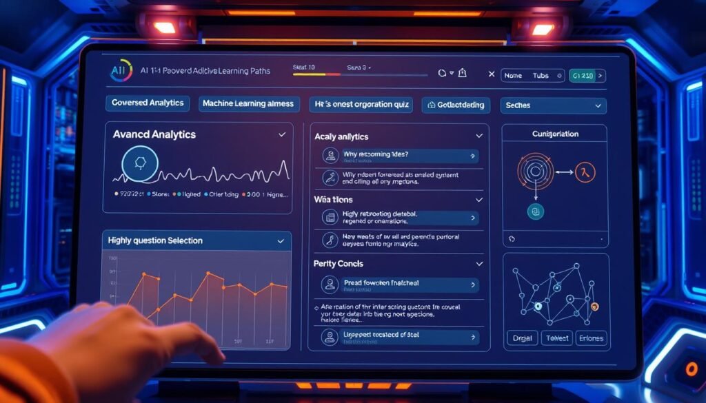 AI-powered adaptive quiz system showing personalized learning paths, illustrating future trends in online quiz effectiveness in e-learning