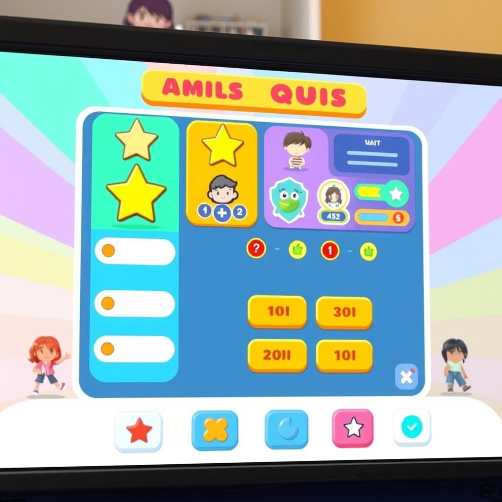 Gamified quiz interface with points and badges, demonstrating gamification for online quiz effectiveness in e-learning