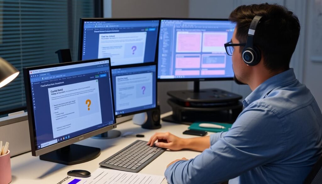Instructional designer creating an online quiz following best practices, demonstrating design principles for online quiz effectiveness in e-learning
