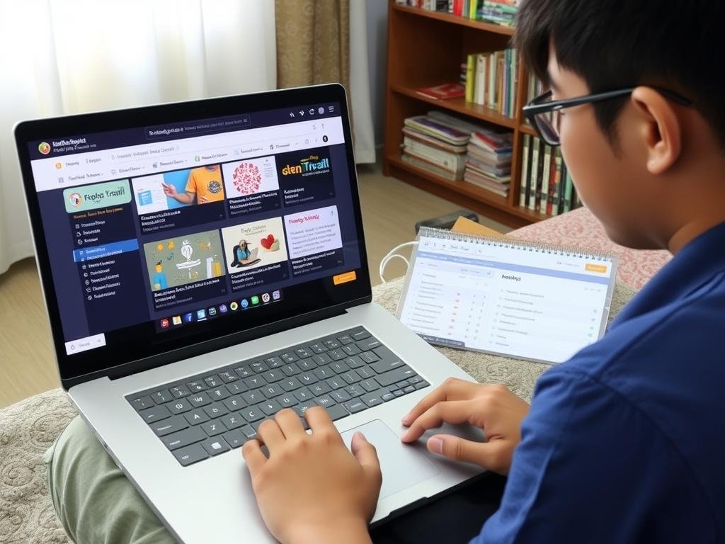 Pelajar mengakses platform edukasi daring untuk persiapan ujian