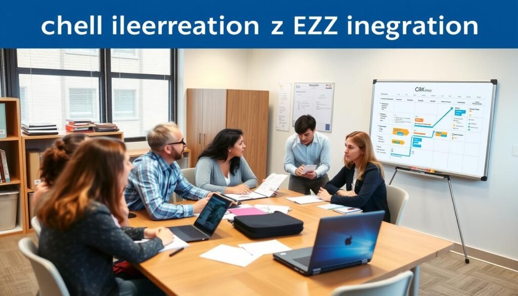 School implementation team planning quiz integration, illustrating planning for online quiz effectiveness in e-learning