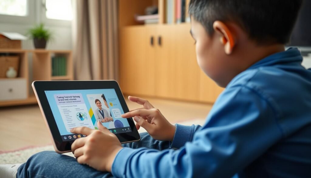 Siswa mengakses video pembelajaran interaktif pada platform edukasi daring