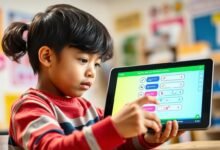Student engaging with an interactive online quiz on a tablet, showing online quiz effectiveness in e-learning