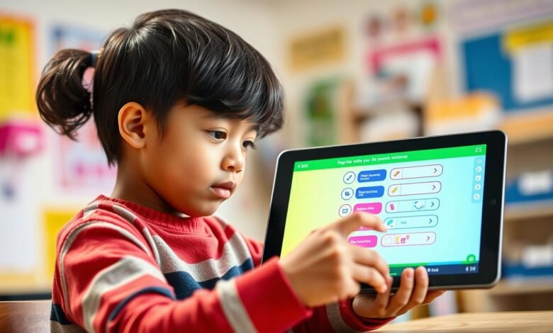 Student engaging with an interactive online quiz on a tablet, showing online quiz effectiveness in e-learning