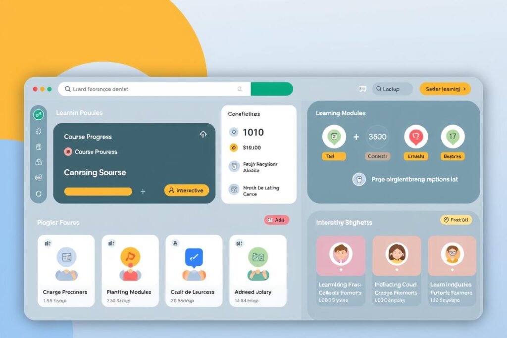 Tampilan sistem e-learning dengan berbagai fitur pembelajaran interaktif